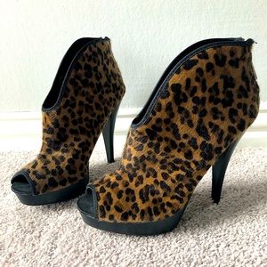 Leopard Print Peeptoe Booties, Heels